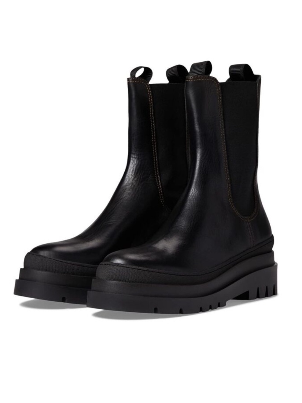 Loeffler Randall carlota black leather lug sole chunky pull on combat boots 9B